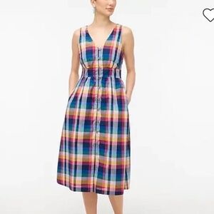 J. Crew Mixed-Plaid Madras Midi Dress